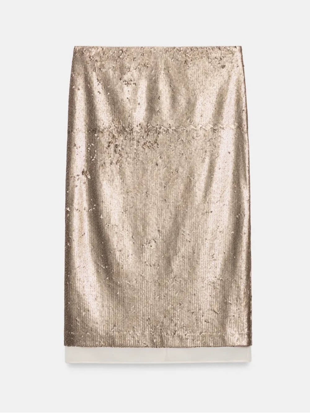 Zara NWT ZW COLLECTION beige light taupe muted Metallic Sequin Midi Skirt - Picture 5 of 9